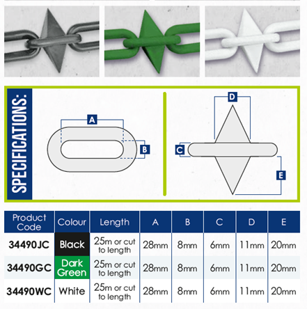 Black Plastic Diamond Spike Chain (by the Metre)